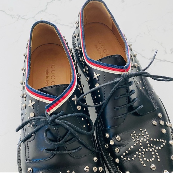 Gucci Men Beyond Leather Lace-Up Shoes With Studs - Picture 11 of 14